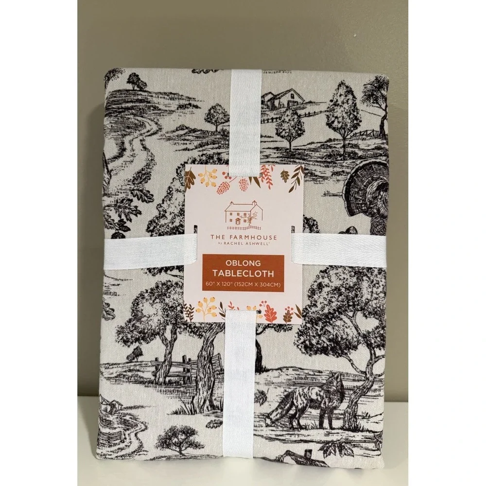 RACHEL ASHWELL THE FARMHOUSE TABLECLOTH Harvest Toile 60 X 120 100% COTTON